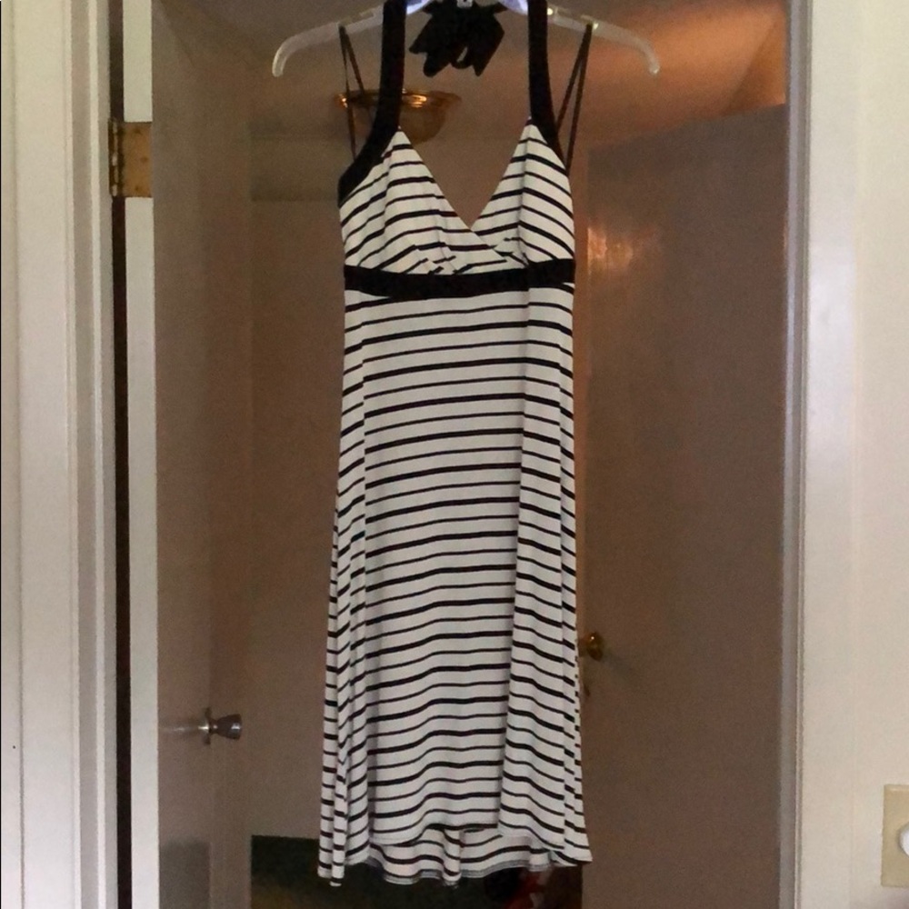 Black and white striped halter top dress